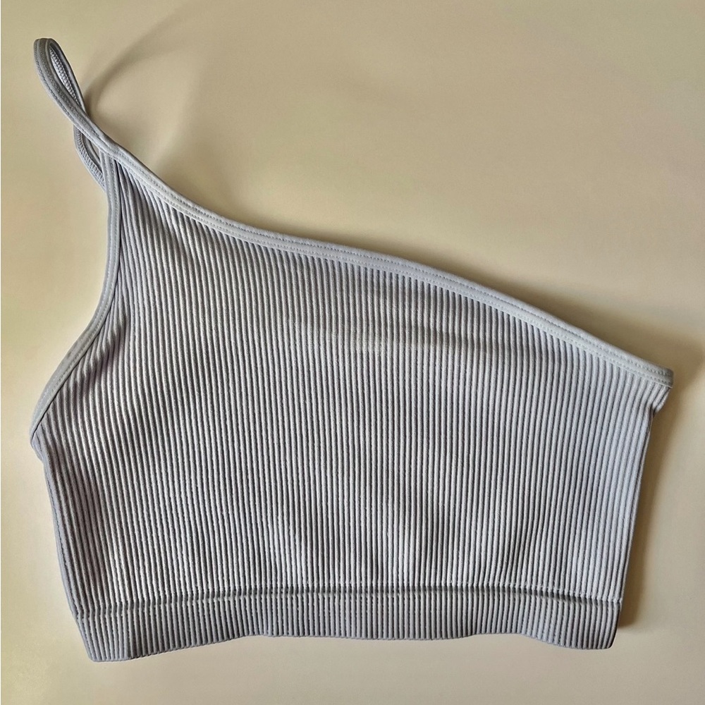 Ice Blue  One Shoulder Ribbed Bralette